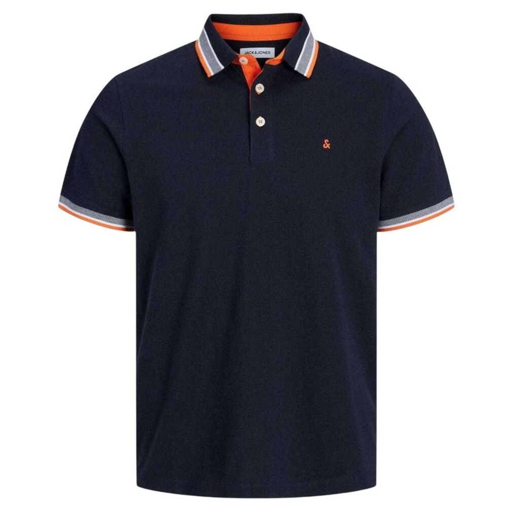 Jack And Jones Mens Paulos Natural Cotton Polo Shirt / Black/Navy